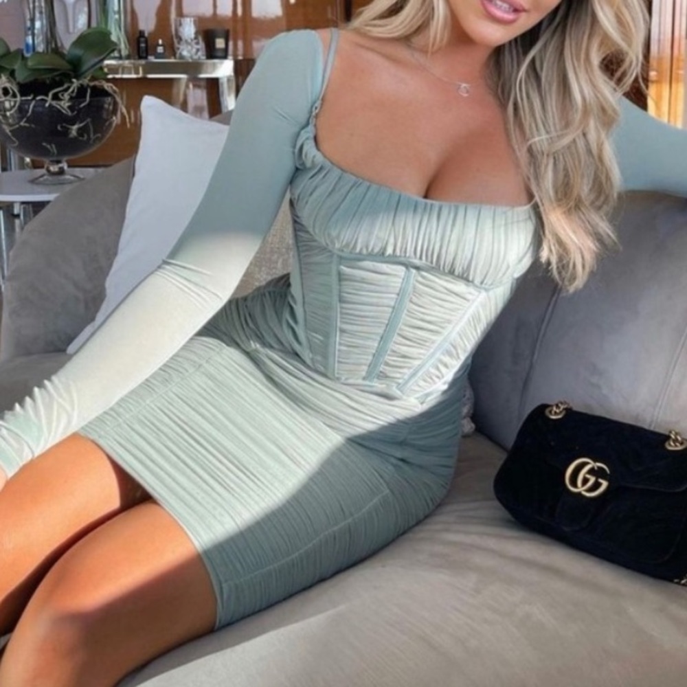 New House of CB Freyja Corset Dress Sage Green Medium